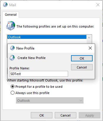 Image of the mail menu box and adding a new profile