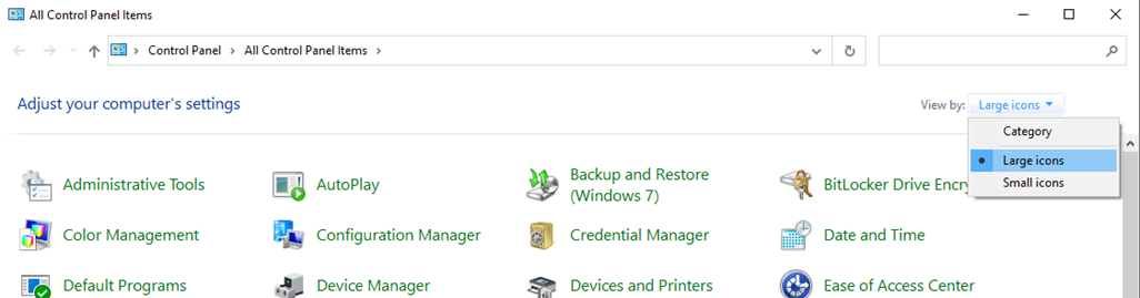 Image of the control panel and locations of changing the view by feature