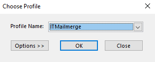 Window showing profiles to select