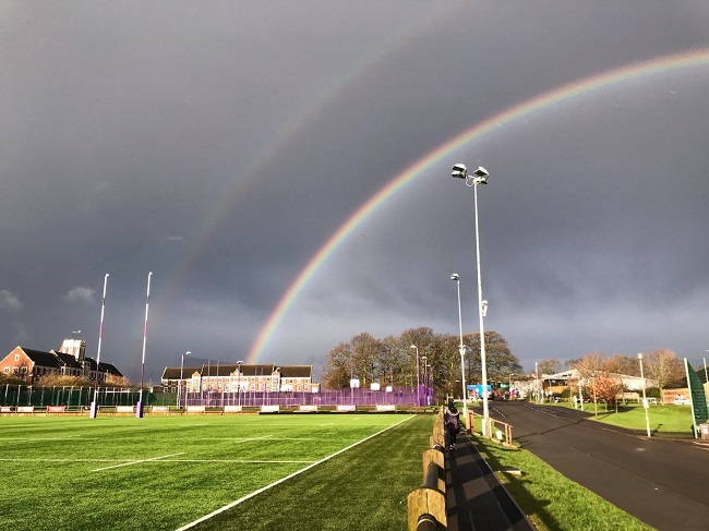 Image of a rainbow over the 麻豆視頻_麻豆直播_麻豆传媒官网 campus. 