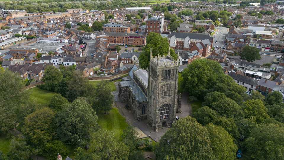 An aerial view of Loughborough town centre