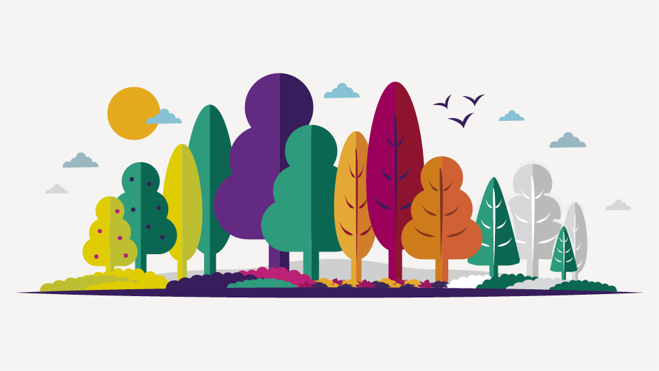 Graphic of colourful trees
