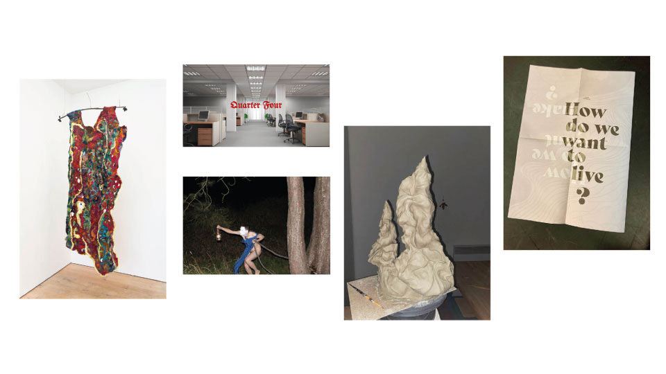five types of artwork including posters and sculptures