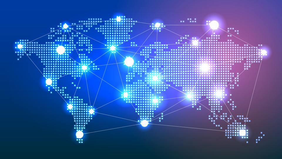 Image showing the earth and different continents, with connective lines across the picture