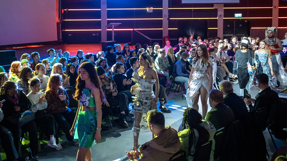 Students walking in the sustainable fashion show