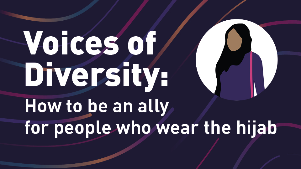 Black background with swirls of colour and illustration of a woman wearing a hijab, along with the event title in white front