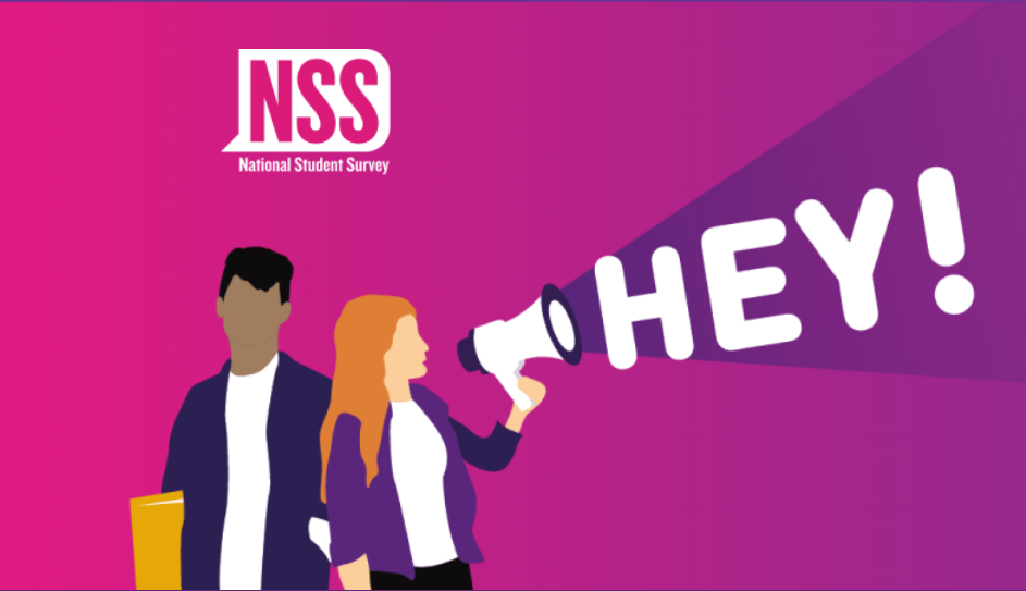 graphic for nss graphic, featuring a student holding a megaphones shouting for student participation